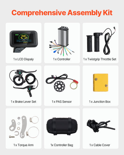 VEVOR 1000W Electric Bike Conversion Kit 48V 26" Front Wheel E-Bike Hub Motor