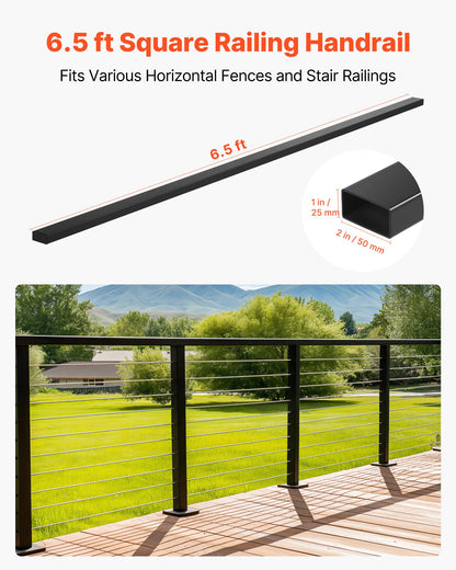 4 Pack 198 cm Stainless Steel Handrail, Rectangular Top Stair Deck Hand Rail for Outdoor/Indoor Steps with End Cap,Matte Black Coating Adjustable Metal Stair Rail for Cable Railing Kit