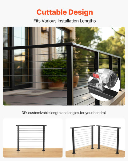 4 Pack 198 cm Stainless Steel Handrail, Rectangular Top Stair Deck Hand Rail for Outdoor/Indoor Steps with End Cap,Matte Black Coating Adjustable Metal Stair Rail for Cable Railing Kit