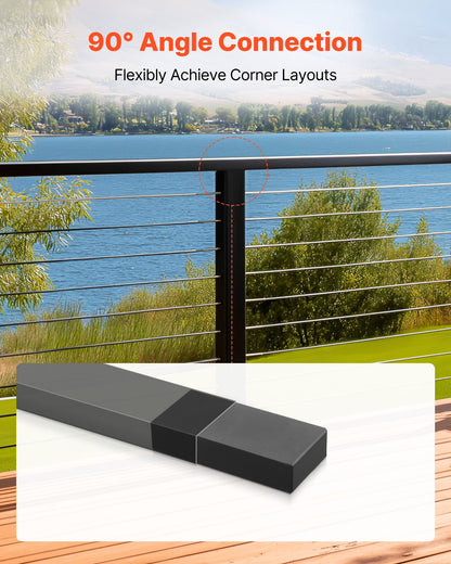 2 Pack Handrail Connectors, Flat Extension Stair Railing Accessories, POM Hand Rail Connector Fittings for Rectangular Cable Railing, Deck Cable Rail System Outdoor, Matte Black, HT-04