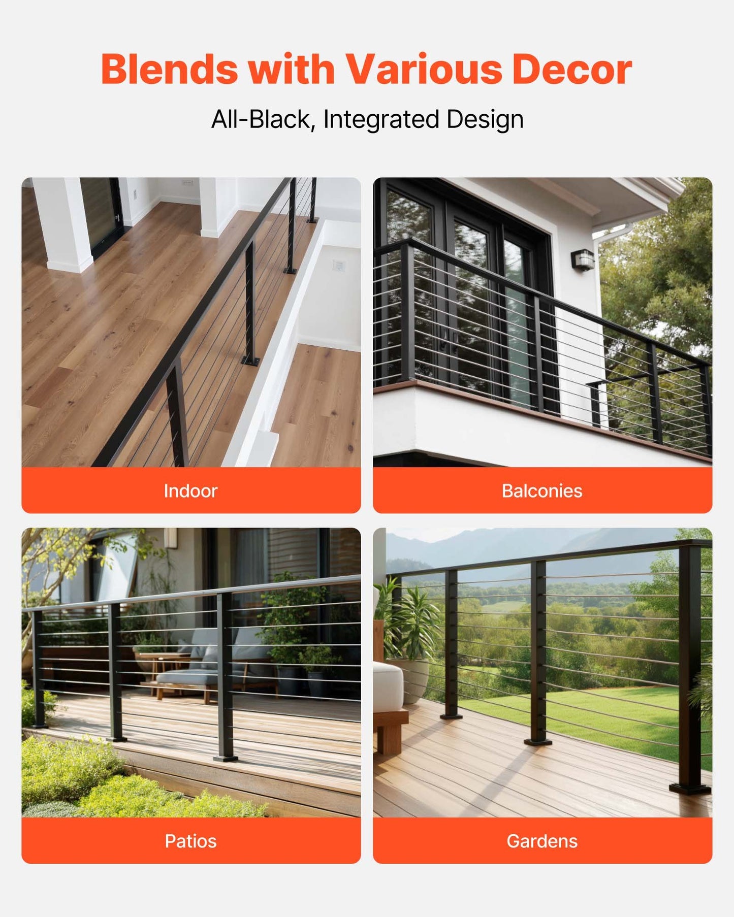 2 Pack Handrail Connectors, Flat Extension Stair Railing Accessories, POM Hand Rail Connector Fittings for Rectangular Cable Railing, Deck Cable Rail System Outdoor, Matte Black, HT-04