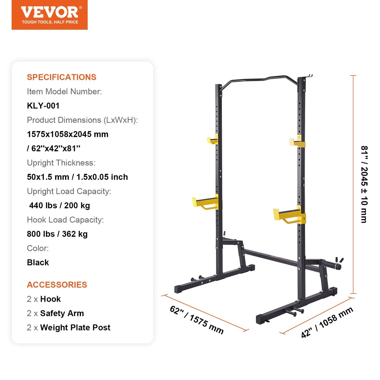 Adjustable Heavy Duty Power Rack with Pull-up Bar for Home Gym, 362 kg Capacity