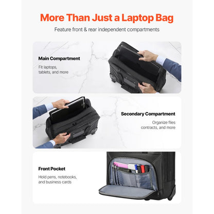 VEVOR Rolling Laptop Bag 39.62 cm Wheeled Computer Bag for Women & Men Black