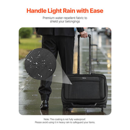 VEVOR Rolling Laptop Bag 39.62 cm Wheeled Computer Bag for Women & Men Black