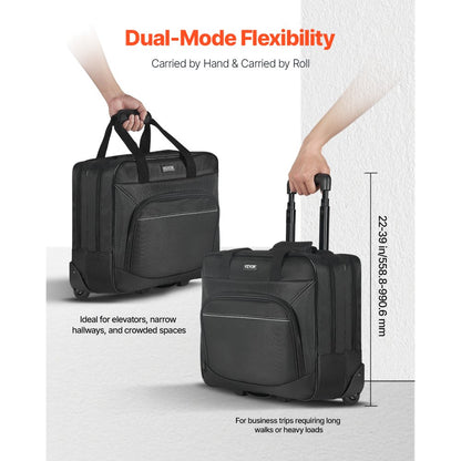 VEVOR Rolling Laptop Bag 39.62 cm Wheeled Computer Bag for Women & Men Black