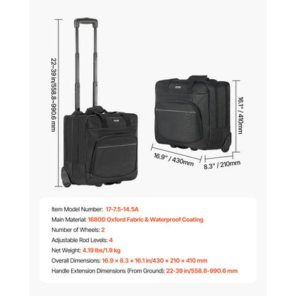 VEVOR Rolling Laptop Bag 39.62 cm Wheeled Computer Bag for Women & Men Black