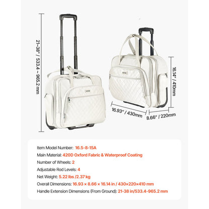 VEVOR Rolling Laptop Bag 39.62 cm Wheeled Computer Bag for Travel Women Men