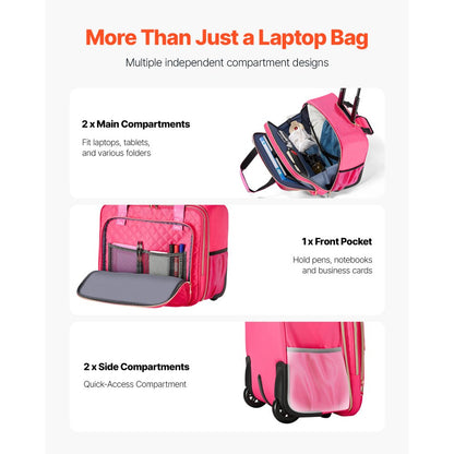 VEVOR Rolling Laptop Bag 43.94 cm Wheeled Computer Bag for Travel Women Men