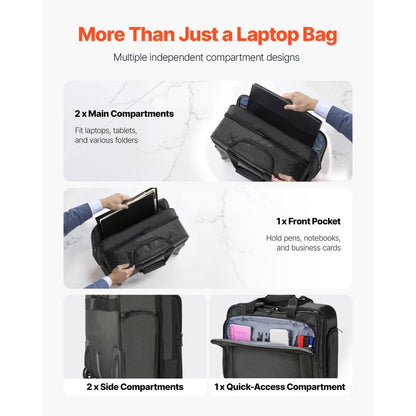 VEVOR Rolling Laptop Bag 43.94 cm Wheeled Computer Bag for Women & Men Black