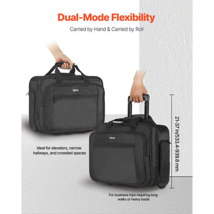 VEVOR Rolling Laptop Bag 43.94 cm Wheeled Computer Bag for Women & Men Black