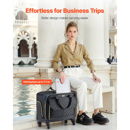 VEVOR Rolling Laptop Bag 43.94 cm Wheeled Computer Bag for Women Men Black Gold