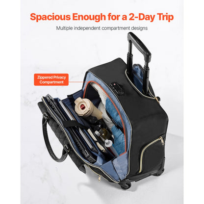 VEVOR Rolling Laptop Bag 43.94 cm Wheeled Computer Bag for Women Men Black Gold