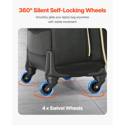 VEVOR Rolling Laptop Bag 43.94 cm Wheeled Computer Bag for Women Men Black Gold