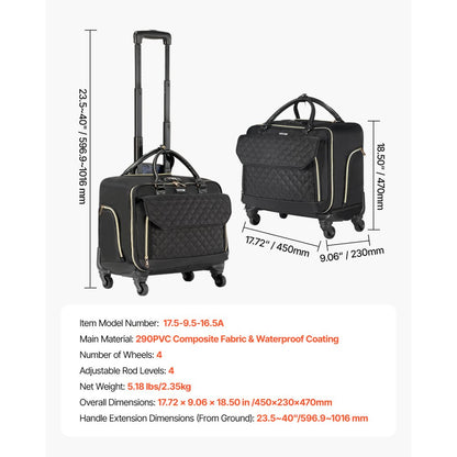 VEVOR Rolling Laptop Bag 43.94 cm Wheeled Computer Bag for Women Men Black Gold