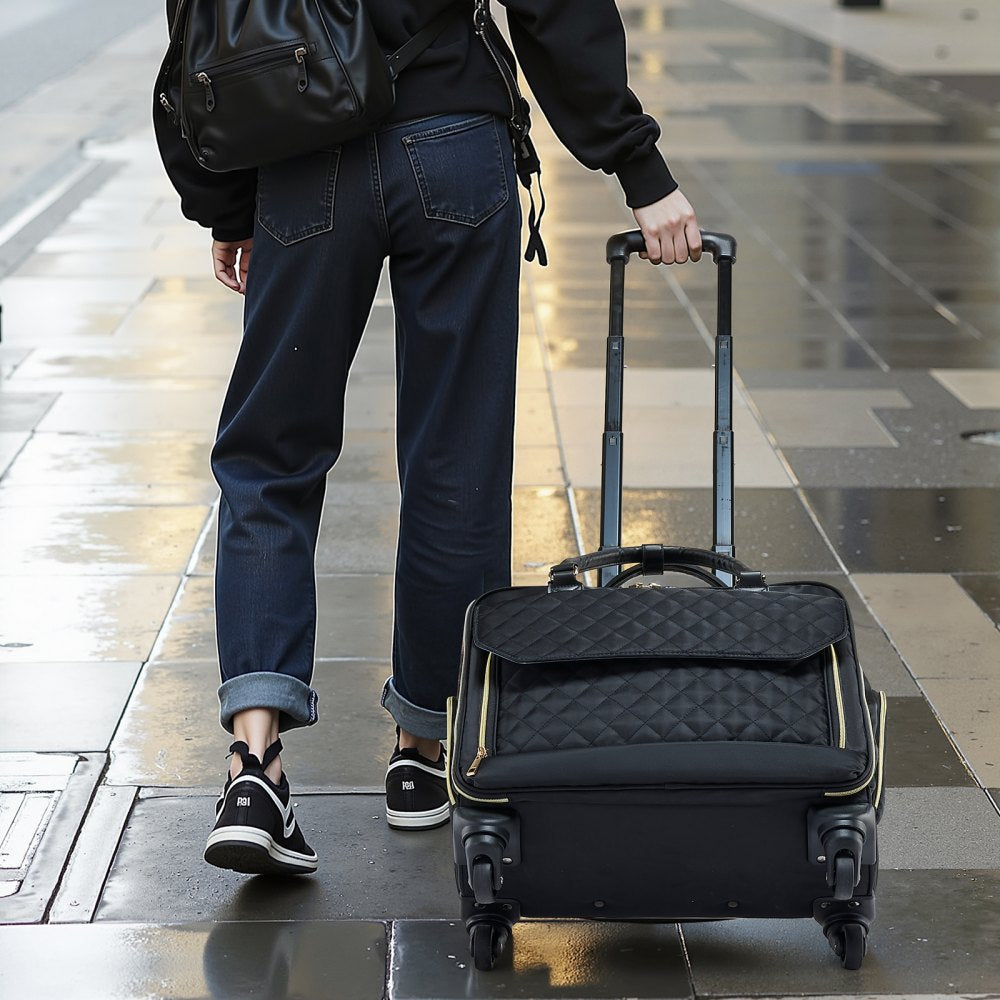 VEVOR Rolling Laptop Bag 43.94 cm Wheeled Computer Bag for Women Men Black Gold