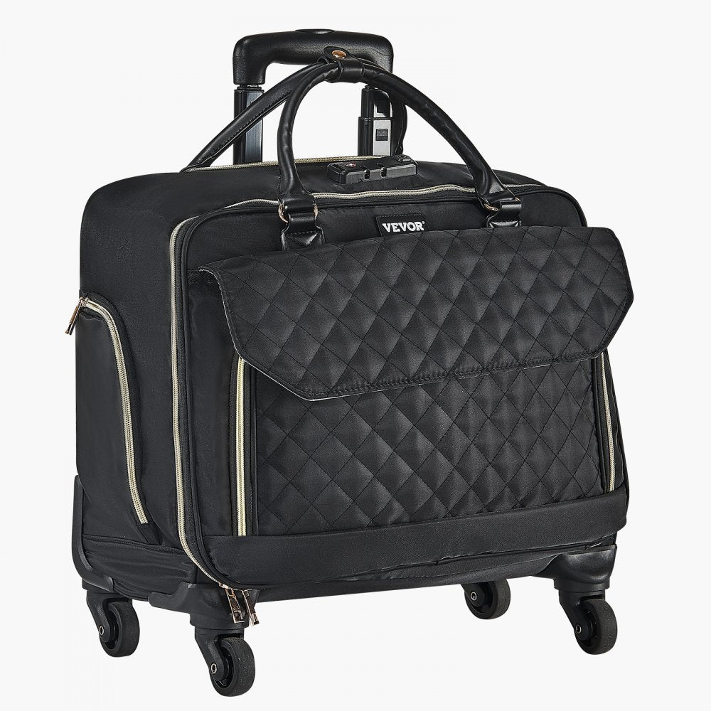 VEVOR Rolling Laptop Bag 43.94 cm Wheeled Computer Bag for Women Men Black Gold