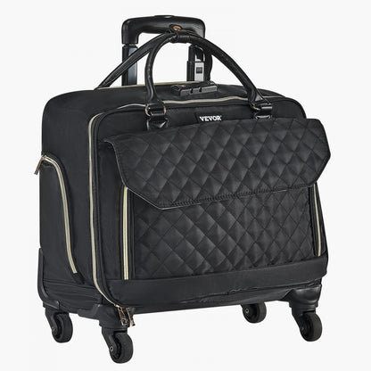 VEVOR Rolling Laptop Bag 43.94 cm Wheeled Computer Bag for Women Men Black Gold