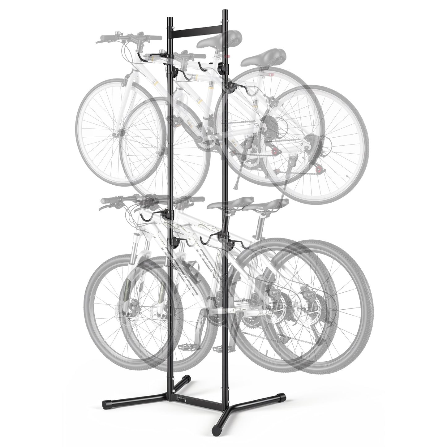 Bike Stand for 4 Bikes, Freestanding Vertical Bike Storage Rack, with Height-Adjustable Hooks, Heavy-Duty Carbon Steel Garage Bicycle Floor Stand, Ideal for Garage, Apartment, Home, Black