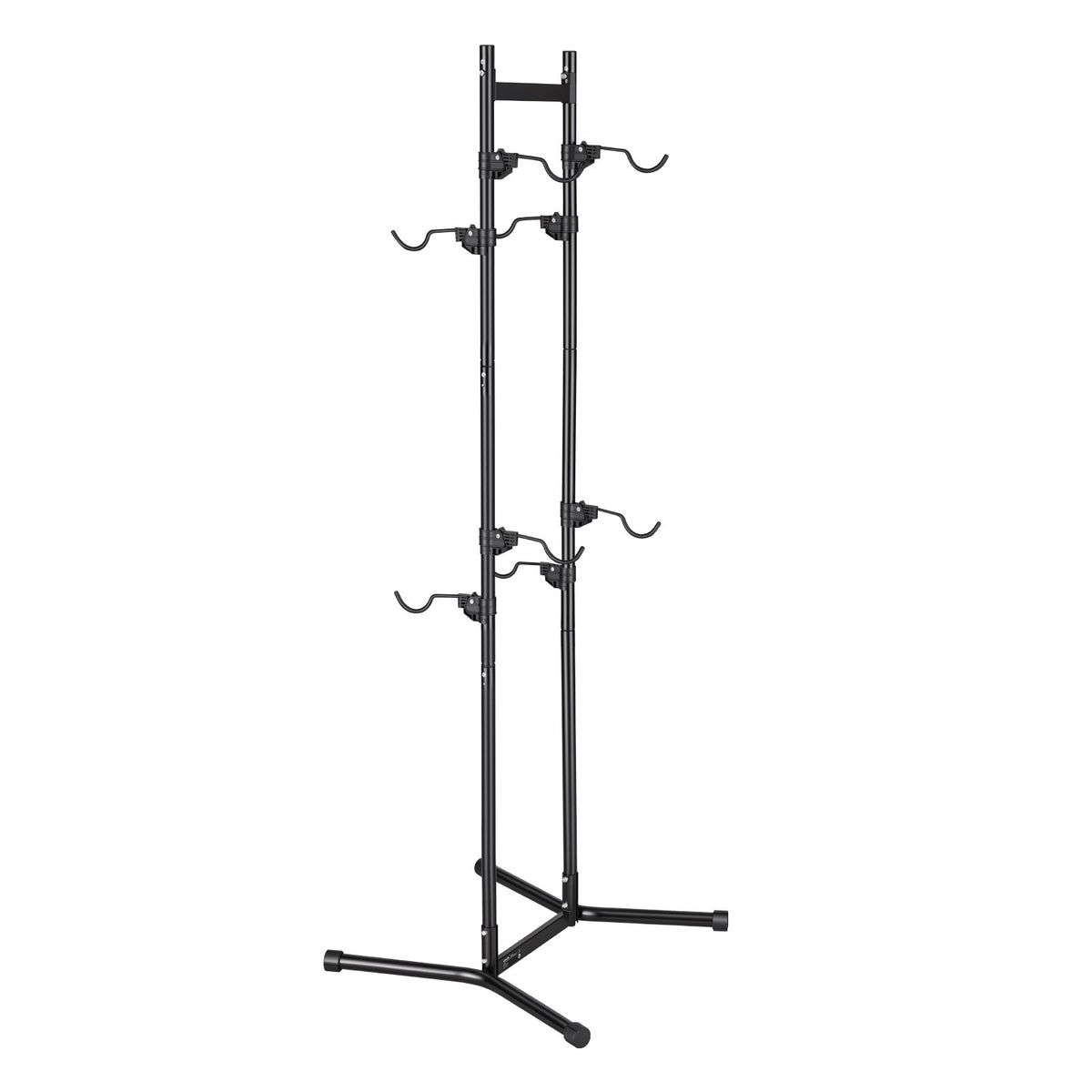 Bike Stand for 4 Bikes, Freestanding Vertical Bike Storage Rack, with Height-Adjustable Hooks, Heavy-Duty Carbon Steel Garage Bicycle Floor Stand, Ideal for Garage, Apartment, Home, Black