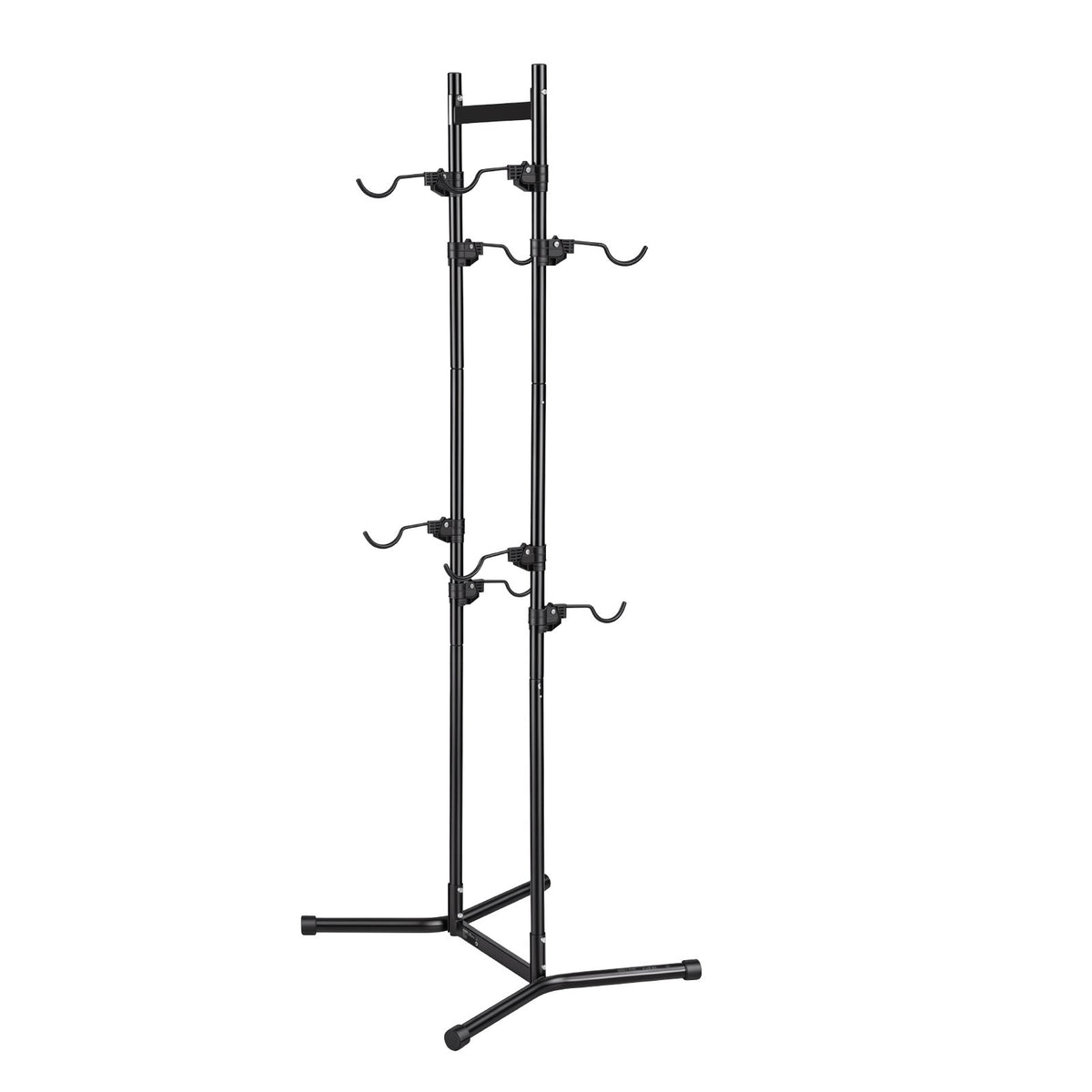 Bike Stand for 4 Bikes, Freestanding Vertical Bike Storage Rack, with Height-Adjustable Hooks, Heavy-Duty Carbon Steel Garage Bicycle Floor Stand, Ideal for Garage, Apartment, Home, Black