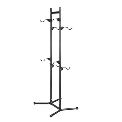 Bike Stand for 4 Bikes, Freestanding Vertical Bike Storage Rack, with Height-Adjustable Hooks, Heavy-Duty Carbon Steel Garage Bicycle Floor Stand, Ideal for Garage, Apartment, Home, Black
