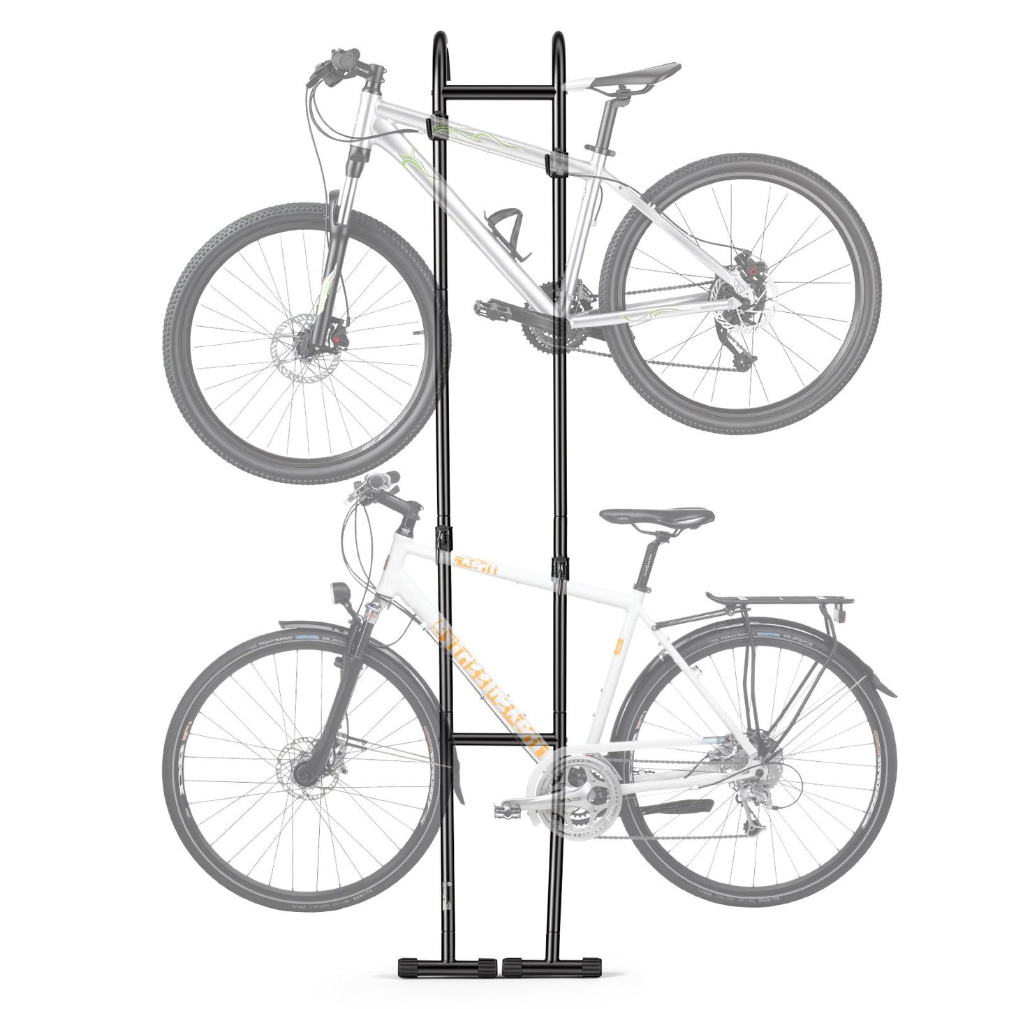 Bike Stand for 2 Bikes, Freestanding Vertical Bike Storage Rack, with Height-Adjustable Hooks, Heavy-Duty Carbon Steel Standing Bicycle Floor Stand, Ideal for Garage, Apartment, Home, Black