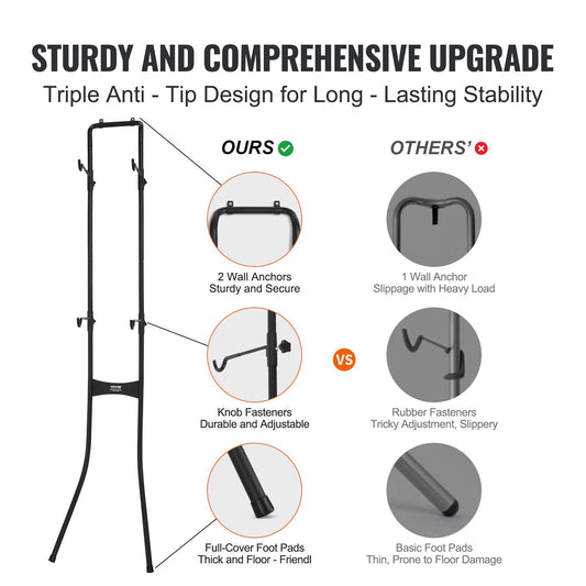 2-Bike Vertical Rack, Adjustable Free-Standing Storage for Garage or Indoors