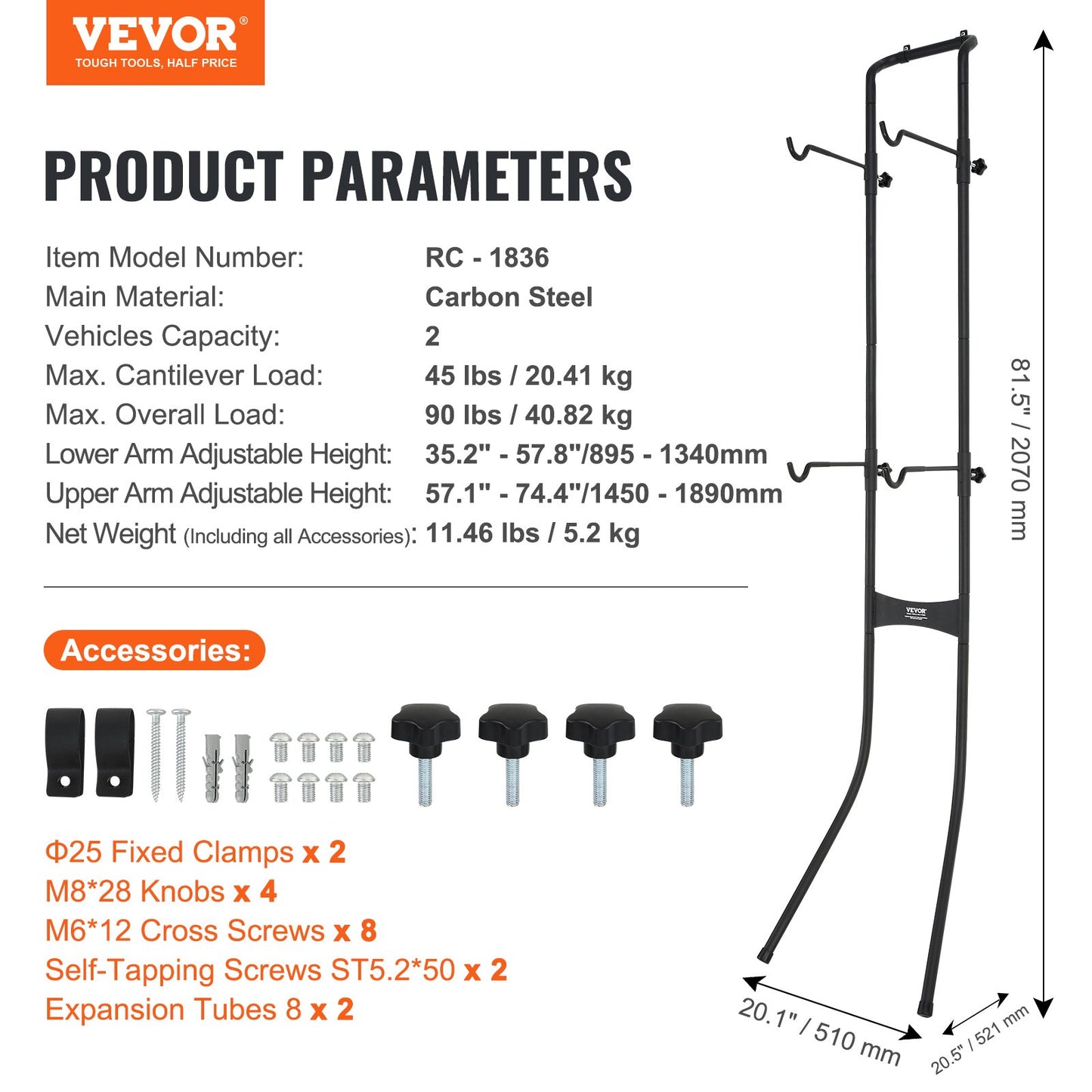 VEVOR 2 Bike Storage Rack, Free Standing Gravity Wall Vertical Bike Rack, Fully