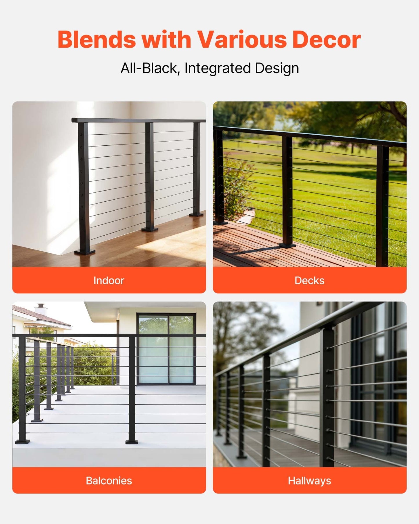 198 cm Complete Cable Railing Kit with Post, 89 cm Tall Matte Black Stainless Steel Handrail Cuttable for Outdoor/Indoor Steps, Level Hole Drilled Railing Posts System for Stairs,Deck,Balcony