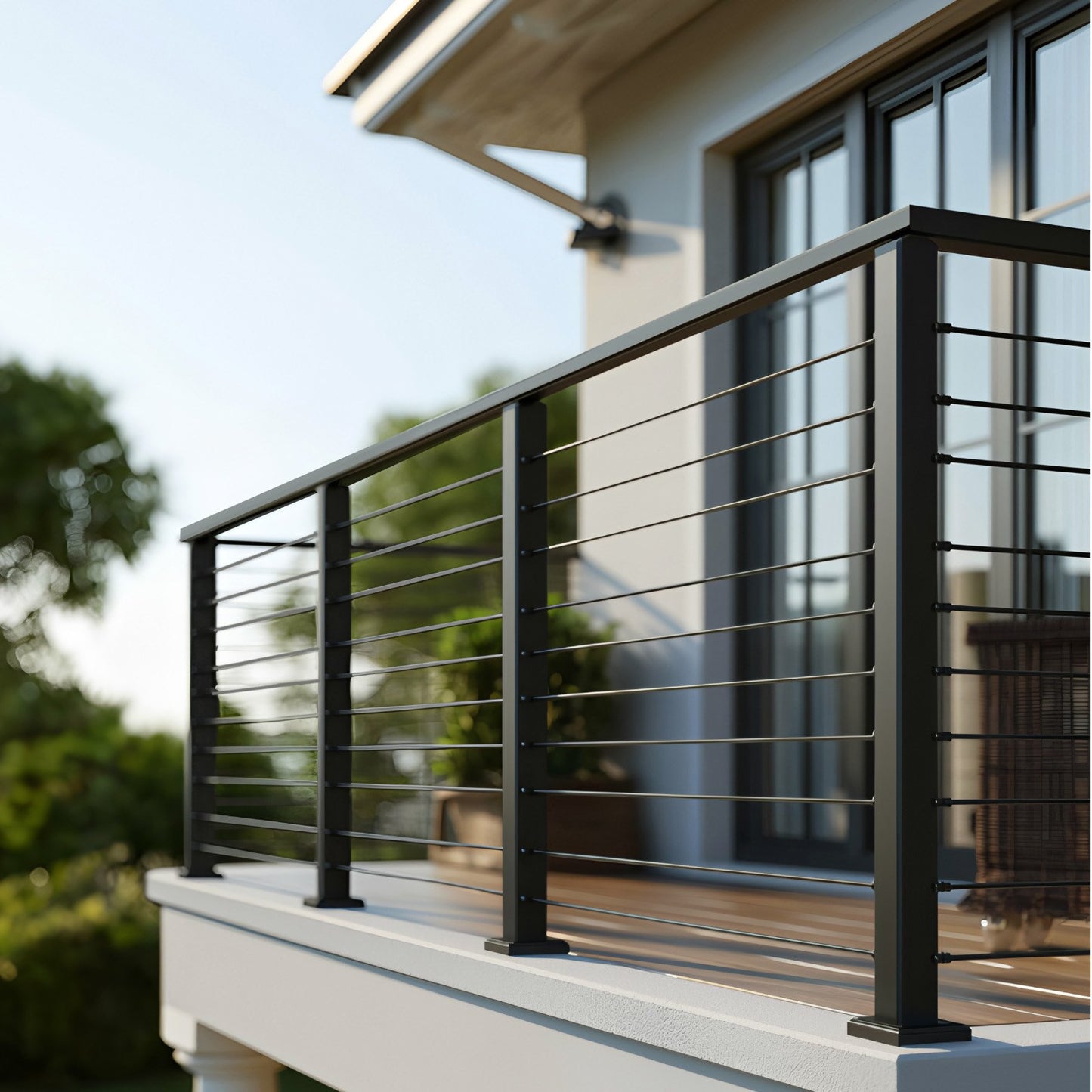 198 cm Complete Cable Railing Kit with Post, 89 cm Tall Matte Black Stainless Steel Handrail Cuttable for Outdoor/Indoor Steps, Level Hole Drilled Railing Posts System for Stairs,Deck,Balcony