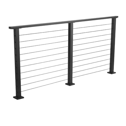 198 cm Complete Cable Railing Kit with Post, 89 cm Tall Matte Black Stainless Steel Handrail Cuttable for Outdoor/Indoor Steps, Level Hole Drilled Railing Posts System for Stairs,Deck,Balcony