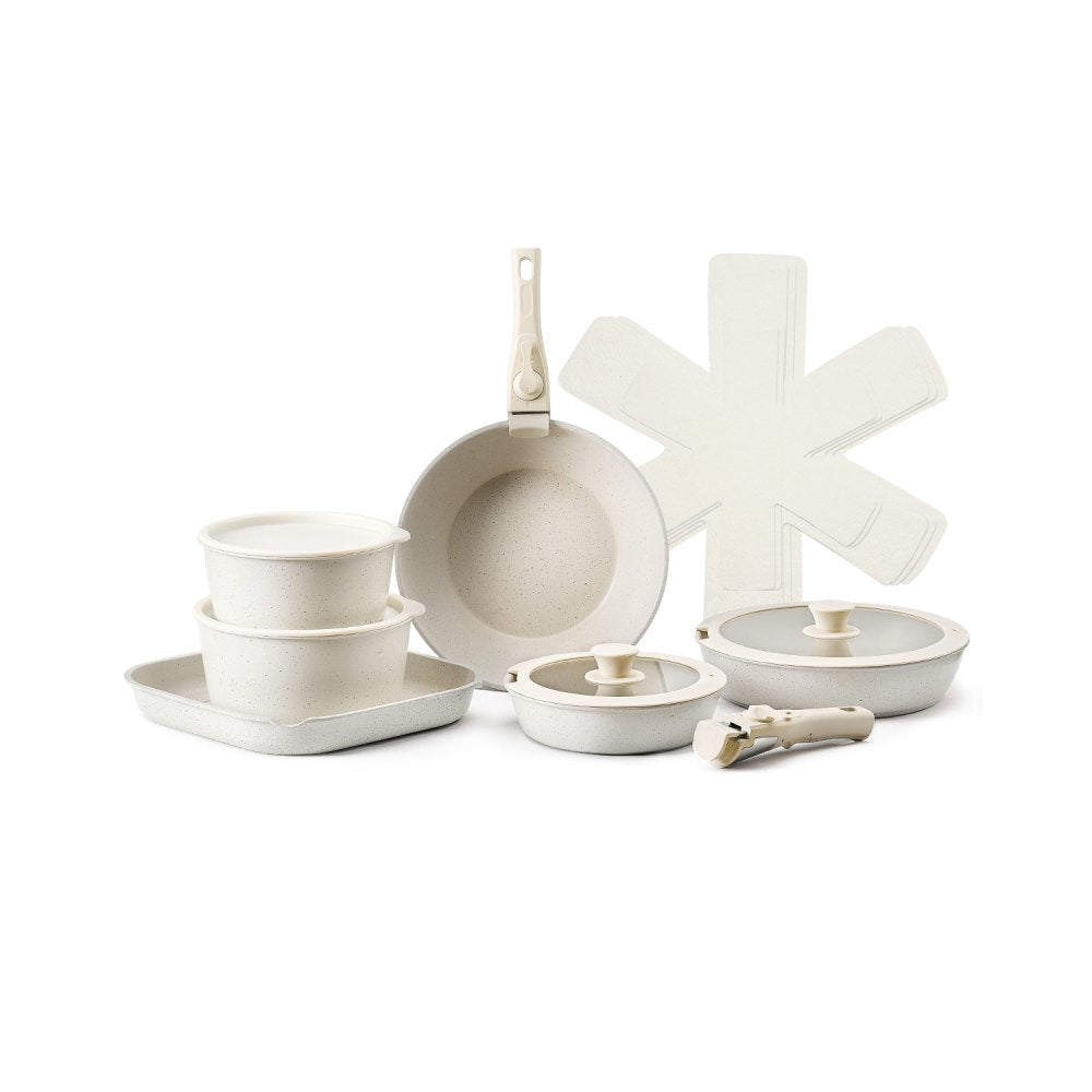 VEVOR 17 Piece Pots and Pans Set Granite Nonstick Kitchen Cookware White