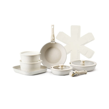 VEVOR 17 Piece Pots and Pans Set Granite Nonstick Kitchen Cookware White
