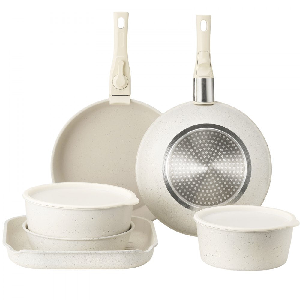 VEVOR 17 Piece Pots and Pans Set Granite Nonstick Kitchen Cookware White