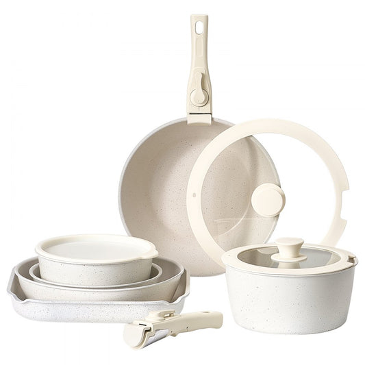 VEVOR 17 Piece Pots and Pans Set Granite Nonstick Kitchen Cookware White
