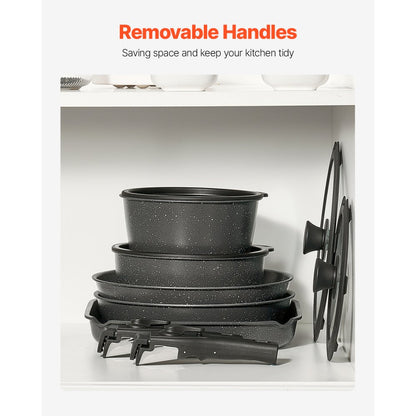 VEVOR 17 Piece Pots and Pans Set Granite Nonstick Kitchen Cookware Black