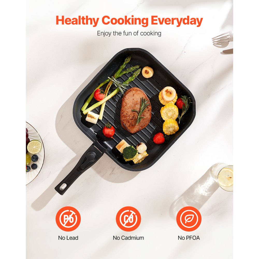 VEVOR 17 Piece Pots and Pans Set Granite Nonstick Kitchen Cookware Black