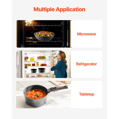 VEVOR 17 Piece Pots and Pans Set Granite Nonstick Kitchen Cookware Black