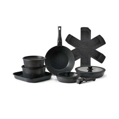 VEVOR 17 Piece Pots and Pans Set Granite Nonstick Kitchen Cookware Black