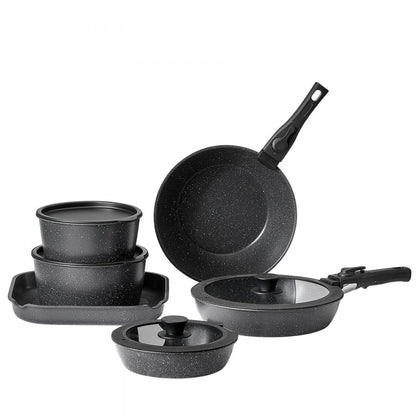 VEVOR 17 Piece Pots and Pans Set Granite Nonstick Kitchen Cookware Black