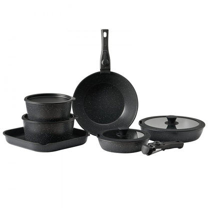VEVOR 17 Piece Pots and Pans Set Granite Nonstick Kitchen Cookware Black