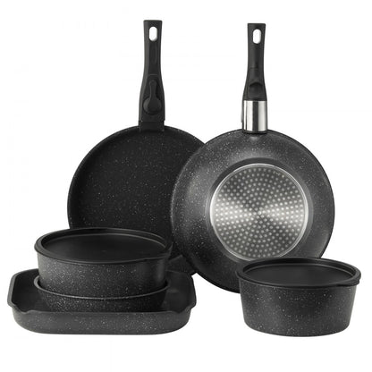 VEVOR 17 Piece Pots and Pans Set Granite Nonstick Kitchen Cookware Black