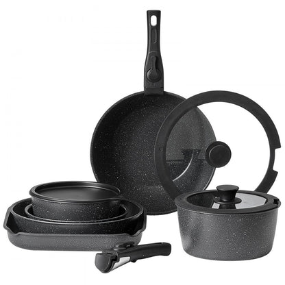VEVOR 17 Piece Pots and Pans Set Granite Nonstick Kitchen Cookware Black