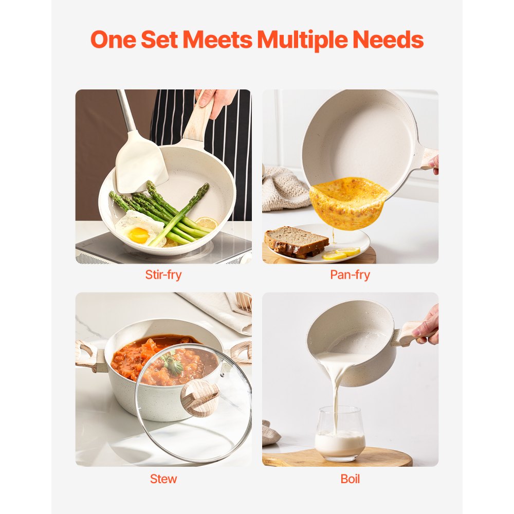 VEVOR 19 Piece Pots and Pans Set Granite Nonstick Kitchen Cookware White