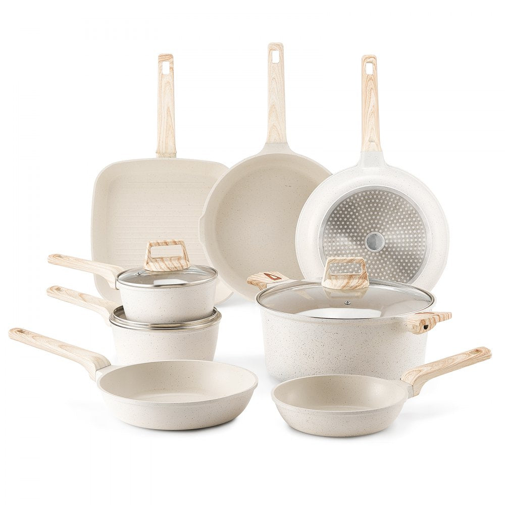 VEVOR 19 Piece Pots and Pans Set Granite Nonstick Kitchen Cookware White
