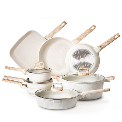 VEVOR 19 Piece Pots and Pans Set Granite Nonstick Kitchen Cookware White
