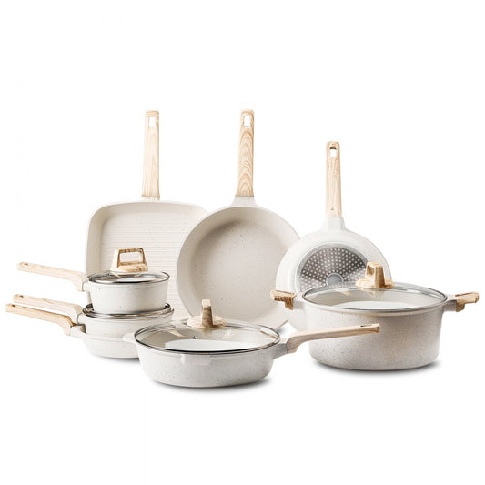 VEVOR 19 Piece Pots and Pans Set Granite Nonstick Kitchen Cookware White