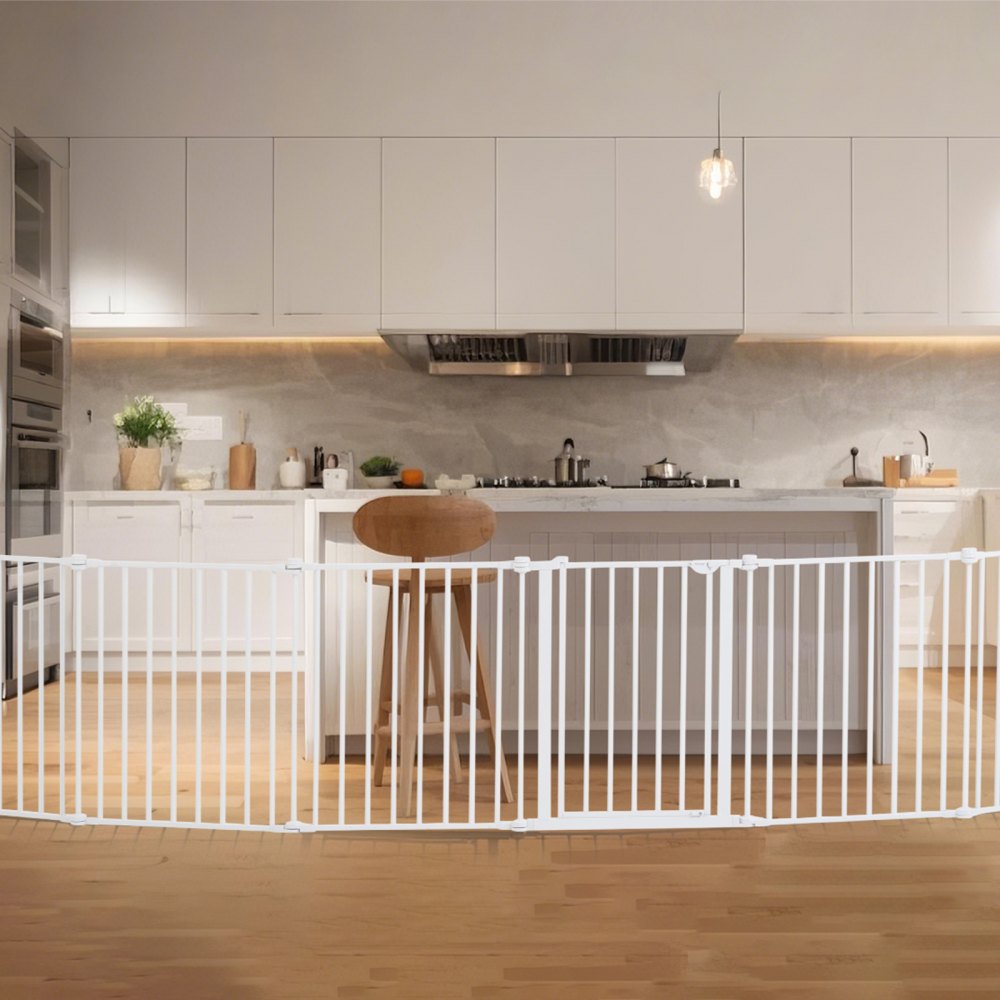 Baby Gate 192 Inch Extra Wide 28 Inch High 8-Panel Foldable Dog Gate White