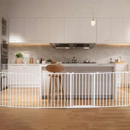 Baby Gate 192 Inch Extra Wide 28 Inch High 8-Panel Foldable Dog Gate White