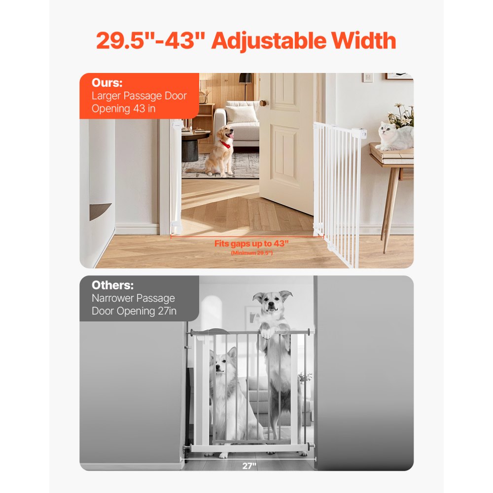 VEVOR Baby Gate 29.5-43 Inches Adjustable Width 28 Inches High Dog Gate White